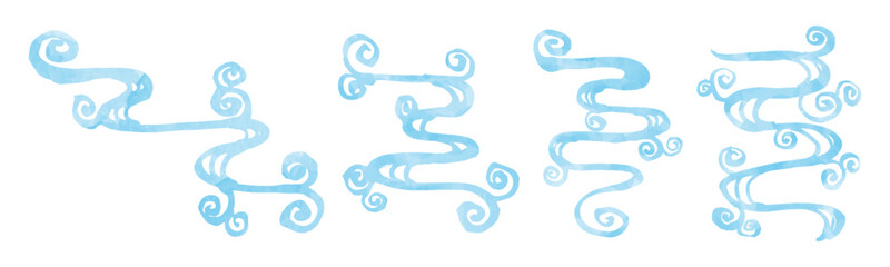 水彩の流水紋のセット、手書き、デコレーション素材