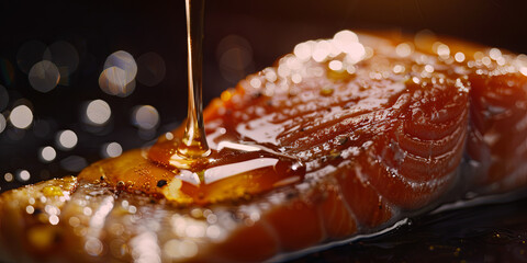 salmon fillet being drizzled with honey, generative AI
