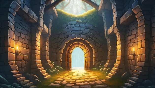 Dungeon exit Heading towards a safe forest At the end of the adventure you will return home.