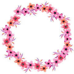 Kids birthday invitation, Bright Tropical Flowers, Hello summer, Leaves, Wreath, orchid, Round Frame, watercolor Illustration, Decoration, Mothers day, summer vibes, vibrant