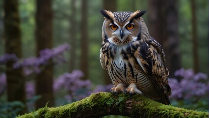 Obraz premium great horned owl Enchanted Guardian The Vibrant Owl