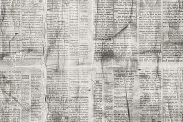 An image of a wall covered with waste paper and old newspapers. Antique documents and dirty and torn printed writings.