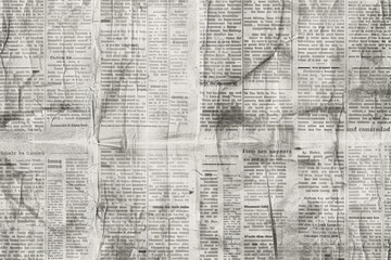 Obraz premium An image of a wall covered with waste paper and old newspapers. Antique documents and dirty and torn printed writings.