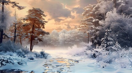 Obraz na płótnie Canvas landscape with snow and trees 