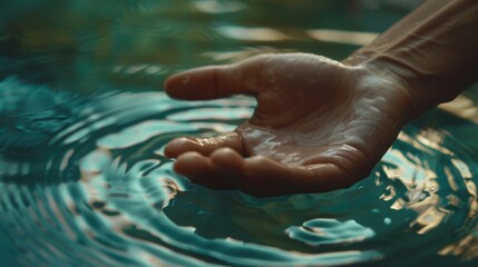 Fototapeta premium Interacting hands immersed in water, symbolizing intimacy and human connection through tactile contact.