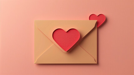 An animated GIF-style image featuring an envelope with a heart-shaped label inside, rendered in light red and pink hues. The envelope appears to flutter gently, adding a whimsical and dynamic element 