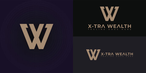 Abstract initial letter XW or WX logo in luxury gold color isolated on multiple background colors. The logo is suitable for property and construction company icon logo design inspiration templates.