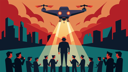 Citizens froze in fear as the drone flew over projecting images of a dystopian future causing them to believe it was a warning of things to come..