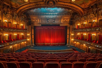 Historic Theater: Ornate Proscenium Arch and Velvet Curtains of Grandeur