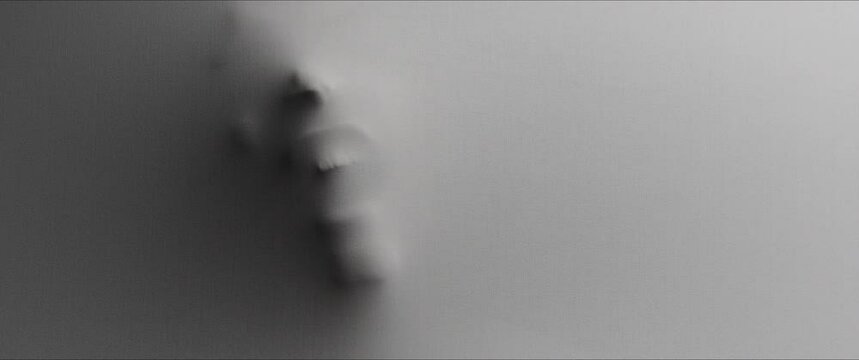 The shape of the woman's head extrudes from the white wall 