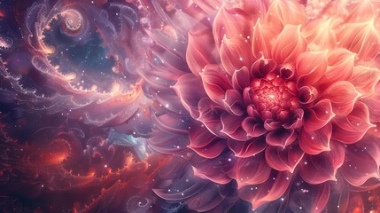Explosive Cosmic Bloom of Ethereal Dahlia Flower Pulling in Infinity