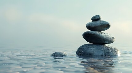 Fototapeta na wymiar Rock stones balance calmly Water background concept Calm meditation pure mind