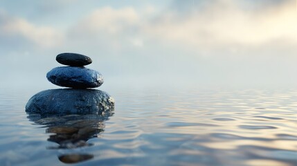 Rock stones balance calmly Water background concept Calm meditation pure mind