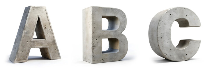 Letters A, B, C. Alphabet Made of Concrete - Masonry Cement.