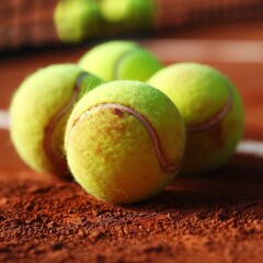 Close-Up of Tennis Balls on a Clay Court, Emphasizing the Sport of Tennis and Competitive Gameplay