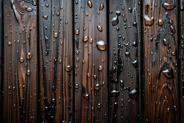 modern wooden background desktop with droplets of water 