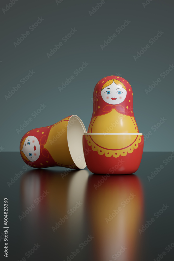 Wall mural Open Mamushka isolated on dark background. 3d illustration.