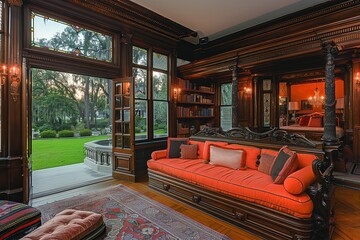 Botanical Garden Bliss: Art Nouveau Architecture with Flowing Lines and Stained Glass Windows