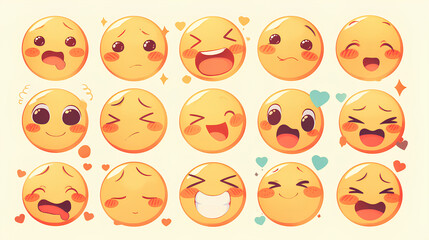 expression emoticon set. emoji stickers on white background