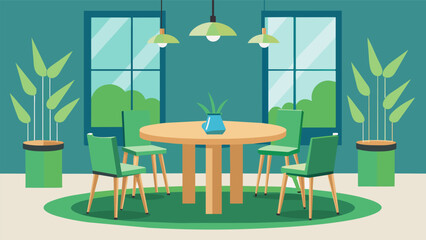 A peaceful breakroom featuring a circular table and chairs made from bamboo promoting the use of renewable and ecofriendly materials.. Vector illustration