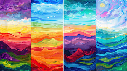 Set of four abstract Landscapes Colorful sky