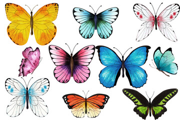 Colorful butterflies, Childrens cute posters, butterfly set, watercolor, insect, isolated on white, print, Hello summer