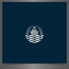 marine Illustration Logo Design Template, ship vector logo design