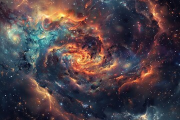 The depths of space, surrounded by a galaxy of swirling stars and nebulae.

Swirling vortices of cosmic energy, colorful Nebulae and star clusters