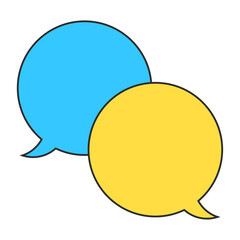 design of two blue and yellow speech bubbles facing each other