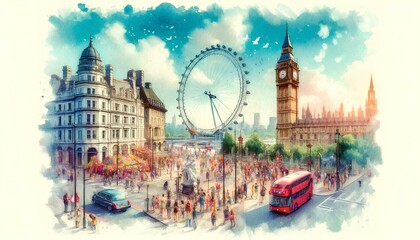 London is the capital and financial, cultural and tourism center of the United Kingdom. - obrazy, fototapety, plakaty