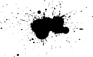 black ink dropped splash splatter grunge graphic element on white background