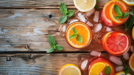 Various types of citrus fruits, in shades of yellow and green, are displayed on the table. A lively display of natures colors and flavors AIG50