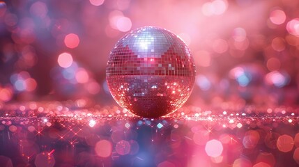 Obraz na płótnie Canvas Retro disco makeup 70s disco ball background dance party text