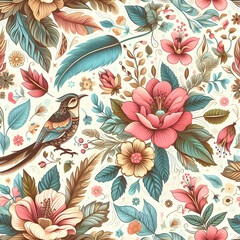 seamless pattern with flowers wallpaper, design, illustration, spring, fabric, texture, Ai generated 