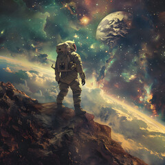 Astronaut Gazing at Distant