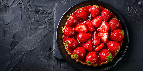 Strawberry tart jelly Delicious Tart Strawberry On A Stylish Gray Textured Table  delicious cheesecake dessert with fresh fragrant strawberries