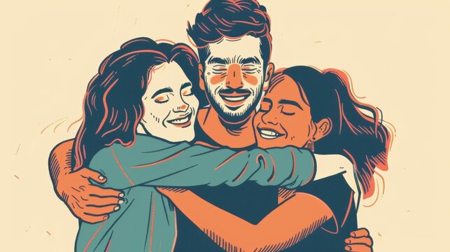 Girls huggin each other, people together, friendship day