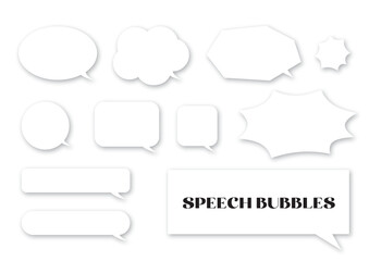 シンプルな影つきの立体的な吹き出しセット　speech babbles