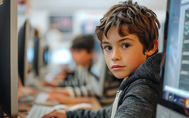 Education meets technology, students learning coding skills