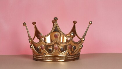 golden crown isolated on pink background