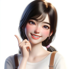 Happy Asian cartoon character girl, young woman portrait, female, happy mood, feeling expression concept, beautiful eyes, 3d style, isolated on a white background
