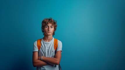 portrait of a person with blue background