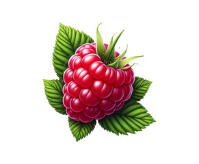 Ripe red fresh raspberry with leaf isolated  on transparent background Ai generative.