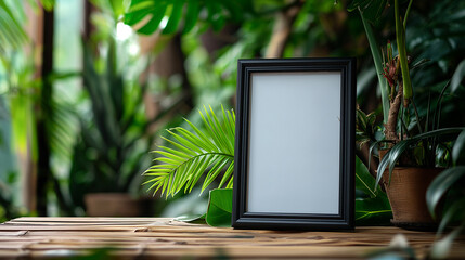 A black photo frame with a blank white inside