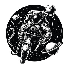 black vector illustration of astronaut, white background. using for tatto, t-shirt, emblem and more. astronaut vector illustration template © Ranadhie