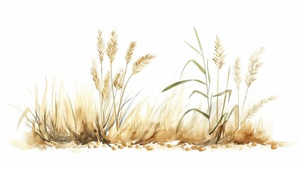 oats and hay in the soft watercolor style set against a solid white background