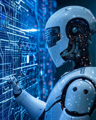 AI cyber security IT specialist analysing data information technology augmented reality artificial.