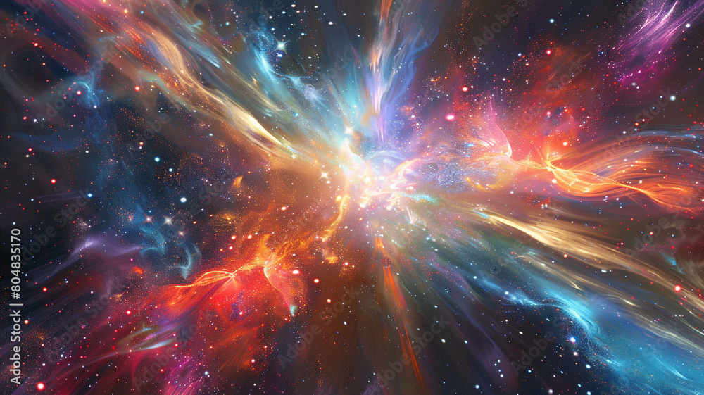 Wall mural multicolored energy pulsating cosmic color backdrop.