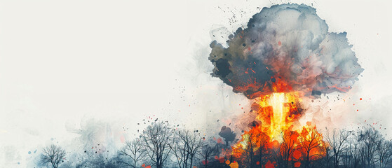 nuclear explosions and mushroom cloud white background. - obrazy, fototapety, plakaty