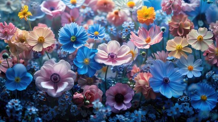 Fototapeta na wymiar Flourishing Garden Variety Flower Display 